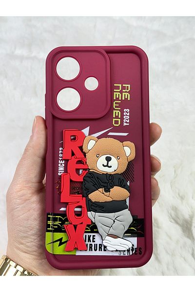 Vip Case Infi̇ni̇x Hot 30İ - Embossed 3D Teddy Bear Patterned Silicone Camera Protection Launch Teddy Bear Case