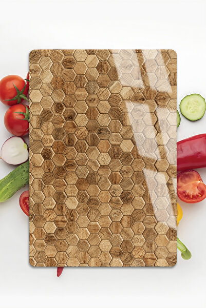 Harikabirev هاريكابيريف | الخشب خماسي الخشب مع الزخارف | لوح تقطيع زجاجي مضاد للخدش