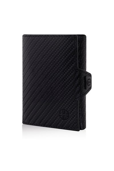 Trusador Θήκη κάρτας Verona Carbon Γνήσιο δερμάτινο πορτοφόλι Unisex Rfid Protected Minimalist Ανδρικό Γυναικείο Μίνι Δώρο