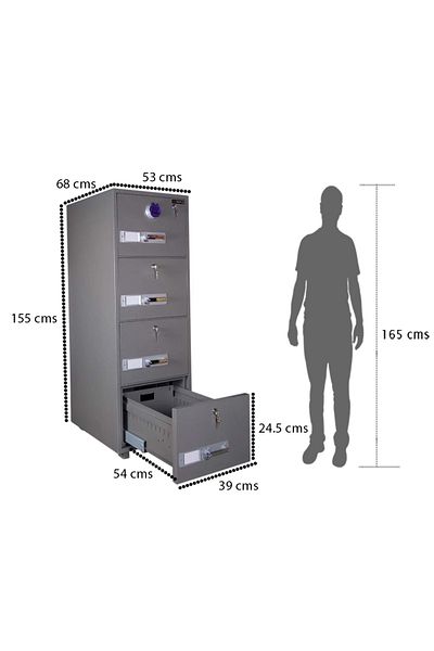 Mahmayi Secureplus 680-4DK Central Locking Dial Mechanism 4 Drawer Fire Filing Cabinet - Grey