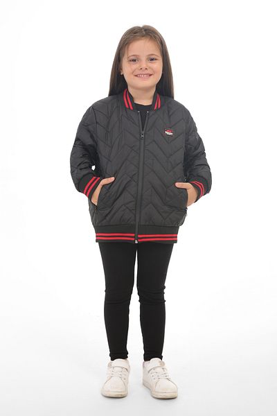 Montstop Girl's Black College Collar Lined Water and Windproof Zippered Pocket Coat Jacket