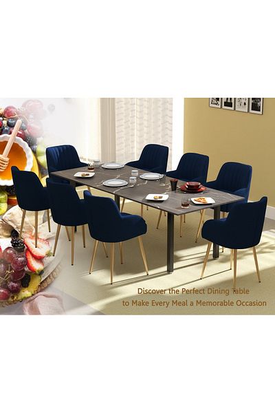 Mahmayi Dec 72 BLK Wooden Dining Table U-Leg, 8-Seater for Kitchen-240cm, Black Pietra Grigia Finish
