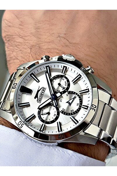 Slazenger Function 5 Atm Waterproof Silver Color Steel Band Men's Wrist Watch 2421.01