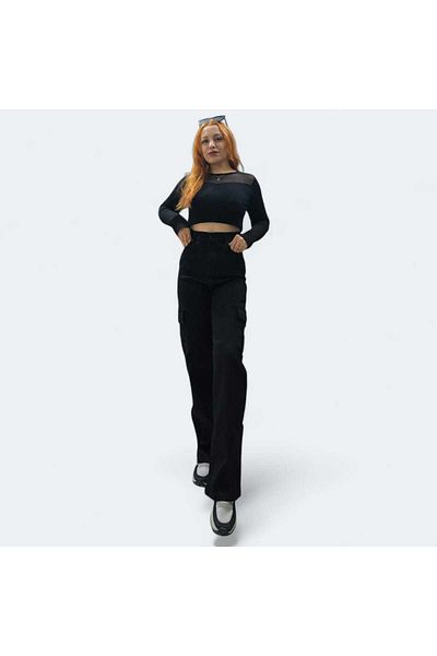 LAMİRA High Waist Black Jeans - Cargo Pocket, Colorfast