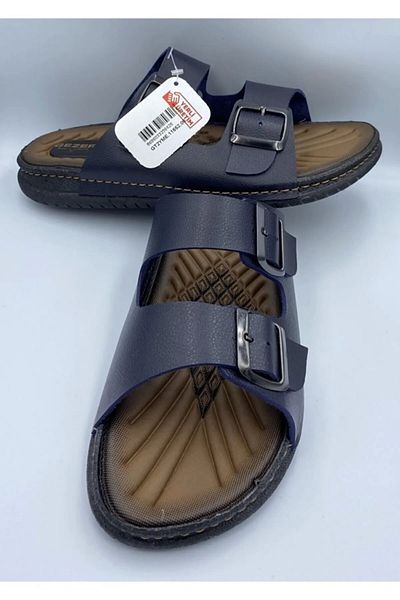 GEZER Ανδρικές παντόφλες από συνθετικό δέρμα Navy Blue