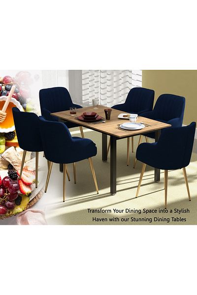 Mahmayi Dec 72 BLK Wooden Dining Table U-Leg, 6-Seater-140cm, Cognac Brown Sherman Oak Finish