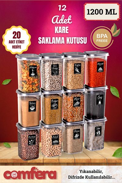 BAGER MARKET Comfera 12-Piece 24-Piece Set - Square Food, Pulses and Storage Container 12X1.2 L