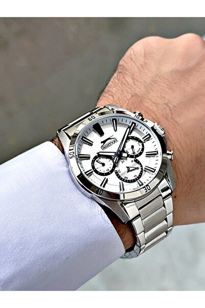 Slazenger Function 5 Atm Waterproof Silver Color Steel Band Men's Wrist Watch 2421.01