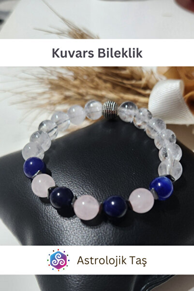 Astrolojik Doğal Taş Sertifikalı Kuvars Doğal Taş Bileklik (Pembe Kuvars & Kr...