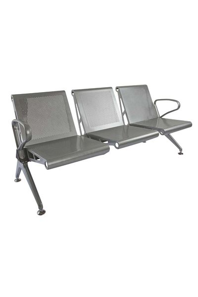 Mahmayi Banco Hf 3 Seater Metal Bench- Bold Bench With Mesh Back and Seat - Powder Coated Arms and Legs-Grey