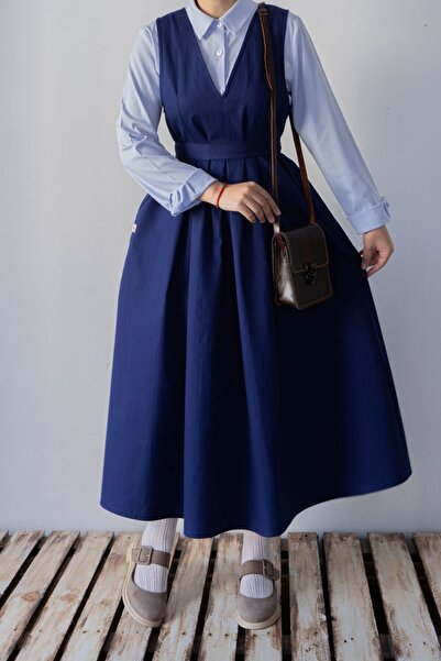 hrmonny Vintage Women's Modest V-Neck Women's Retro Long Gilet Dress