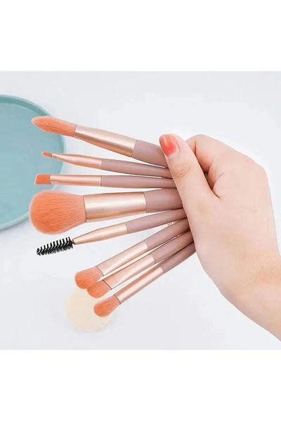 Nail Master مجموعة فرش مكياج محمولة مكونة من 8 قطع مع حقيبة جلدية وردية