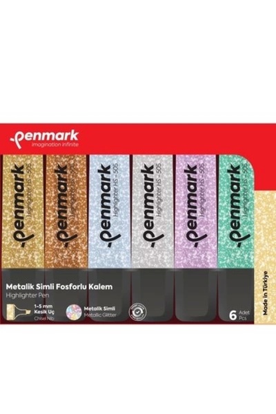 penmark قلم هايلايتر 6 قطع أسيتات مختلط الألوان لامع