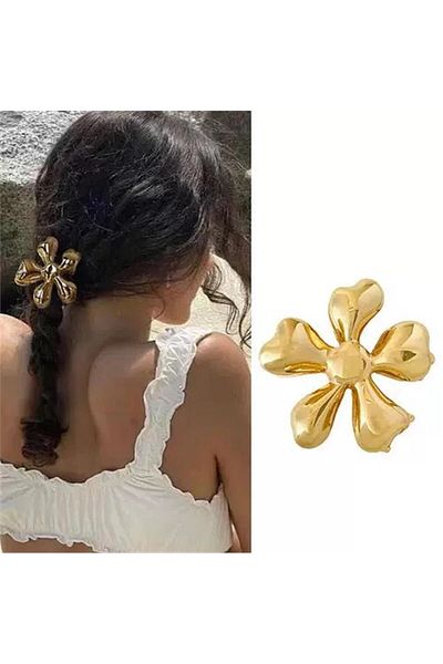 Pelin Aksesuar Χρυσό μεσαίου μεγέθους αγκράφα με λουλούδια