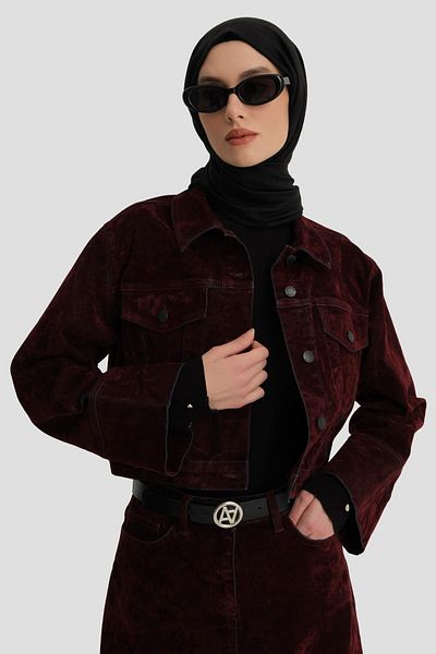 Armine Flock Printed Denim Suit 24Kd3401 Claret Red