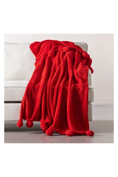 Mudo Home Ponponlu Diz Üstü Battaniye Kırmızı 130x160