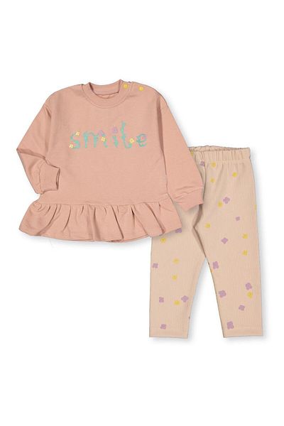 baby flamindo طقم بناتي من BABY FLAMINDO SMILE مطبوع عليه 2 خيوط