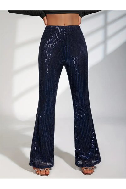 AYSİ COLLECTİON Pantaloni cu talie elastică și paiete evazat ALBASTRU ÎNCHIS