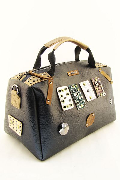 HNB Women's Wrinkled Black Stone Cylinder Casual Shoulder Bag