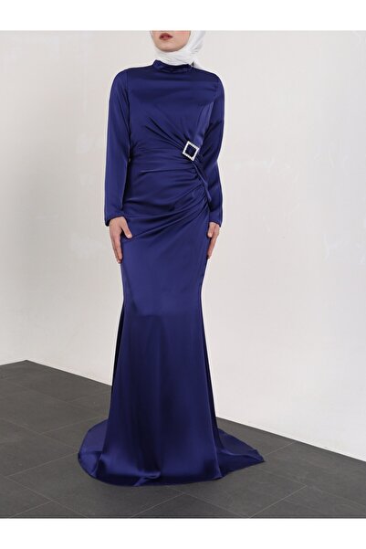 Modamorfo Boční saténové večerní šaty s detailem Stone Taka