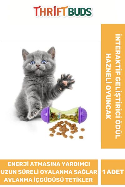 Thriftbuds Durable Storage Instinctive Interactive Hunting Cat Treat Small Size Toy with Food Plastic Container
