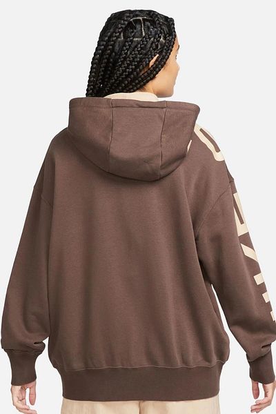 Nike Дамски суитшърт с качулка Sportswear Air Fleece Oversize Full Zip, голям размер, кафяв