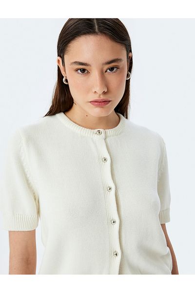 Koton Crew Neck Buttoned Short Sleeve Sweater Cardigan