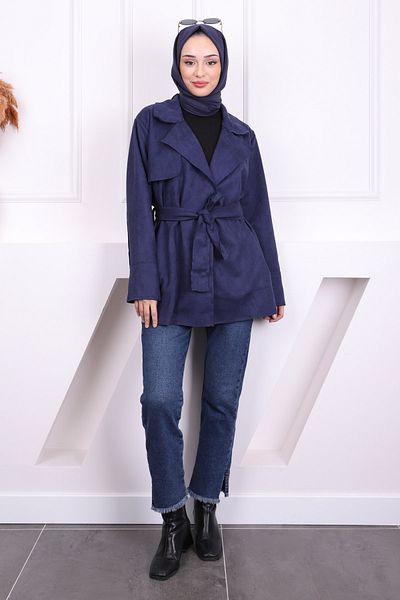İmajButik Μπουφάν Nubuck με μπλε μπλέ μέση