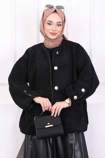 İmajButik Μαύρο βελούδινο μπουφάν με κουμπιά