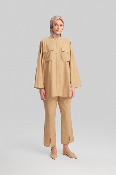 Armine Beige Mobile Cuffed Suit - 24Y6818