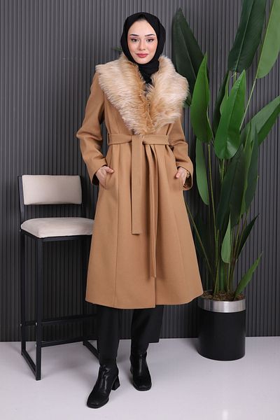 İmajButik Παλτό από γούνα με γιακά Camel