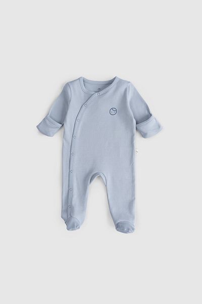 Little Gusto طقم بذلة من القطن العضوي باللون الأزرق مكون من قطعتين مع قفازات وأحذية ذاتية