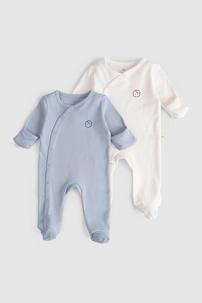 Little Gusto طقم بذلة من القطن العضوي باللون الأزرق مكون من قطعتين مع قفازات وأحذية ذاتية