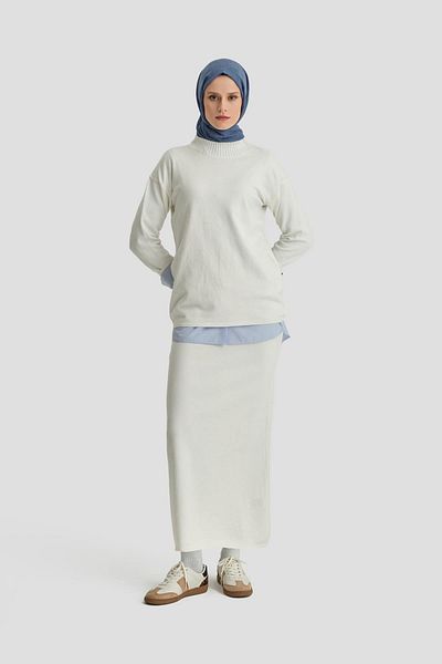 Armine Ecru Colored Basic Knitwear Set - 24Kd4222