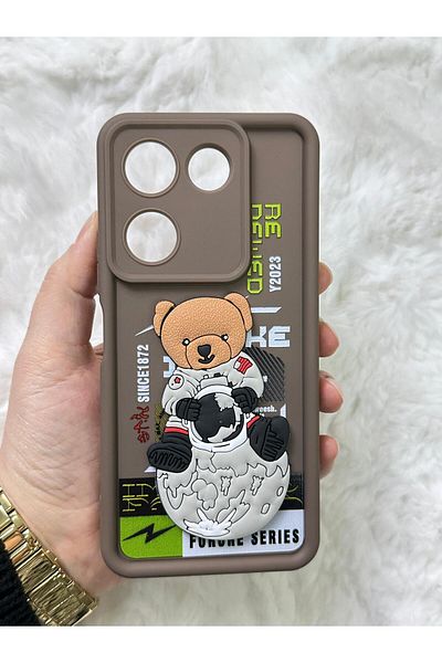 Vip Case TECNO CAMON 20 PRO 4g - كاميرا سيليكون منقوشة ثلاثية الأبعاد على شكل دمية دب مع إطلاق حماية الدب