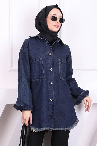 İmajButik Μπουφάν τζιν με φούντα Navy Blue