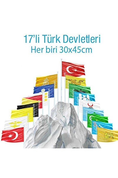 Genel Markalar 17 Eski Türk Devletleri Tüm Bayrakları Birarada Set 30x45 cm R...