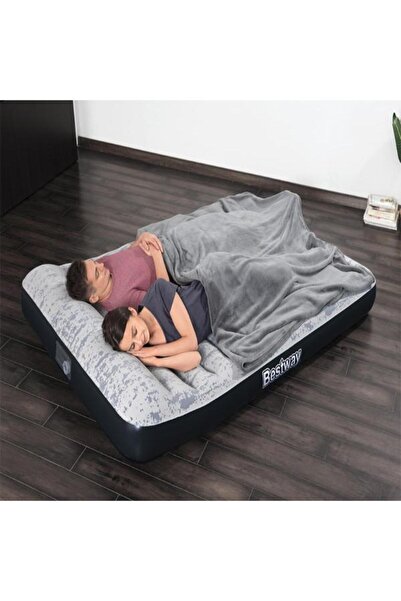 BESTWAY Tritech Airbed Queen Fashion Flock Built-in AC Pump 203cm x 152cm x 30cm 26-67836