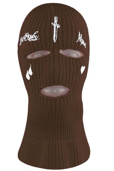 Köstebek Brown Teardrop - Heart White Embroidered Snow Mask