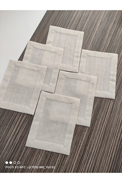 Etamin nakisim Etuval linen. 6 parça sunum takımı. Açık bej renk. Gizli dikiş
