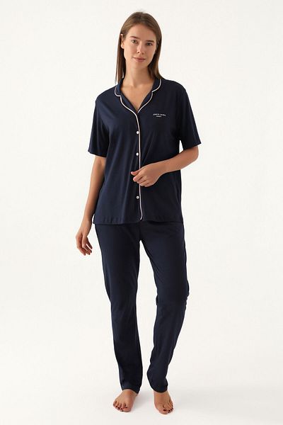 Pierre Cardin Women's Navy Blue Shirt Pajama Set