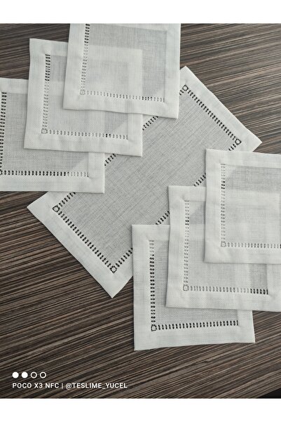 Etamin nakisim Uğur ipek linen. 7 parça sunum takımı. şeker antika. Kırık beyaz