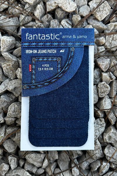 FANTASTIC ARMA Pachet de 4 - Blugi cu lipire fierbinte, blugi cu patch, blugi din denim albastru închis cu detalii de reparare