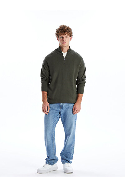 LC Waikiki Lcw Casual Khaki Stand Collar Long Sleeve Men's Knitwear Sweater