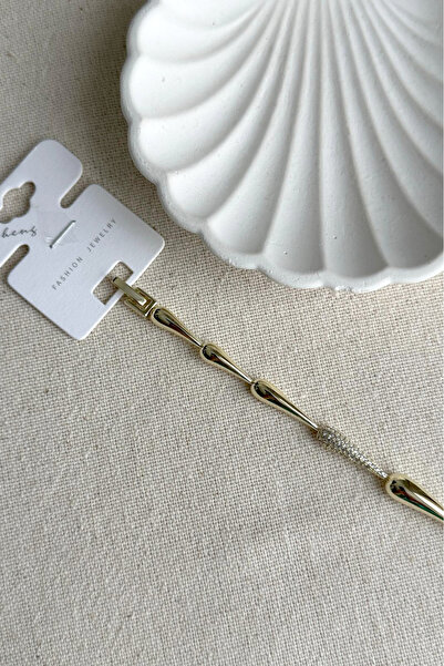 MODA Caprea Pirinç 14 K 18 cm Damla Taşlı Bileklik Kadın Altın Renkli Karamaz Bileklik