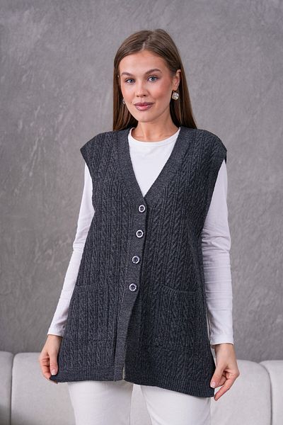 FLEX FASHION Women's Knitwear Knitted Patterned Mother Vest with Pockets and Slits
