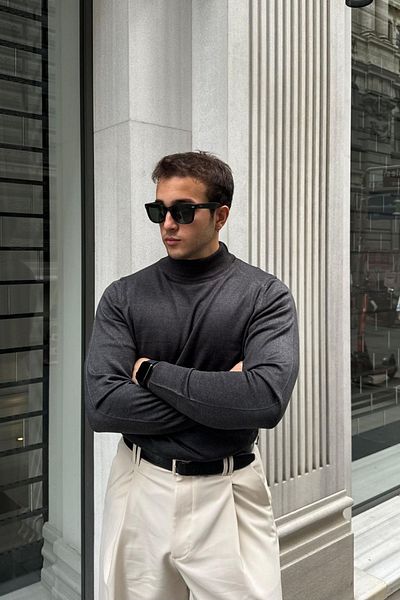 Livio Ferri Men's Standard Fit Regular Cut Half Turtleneck Sweater