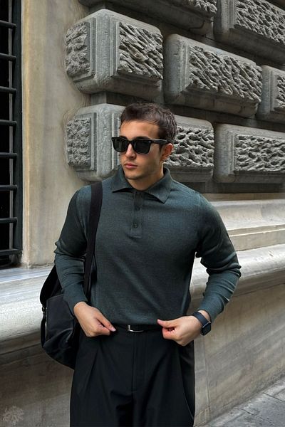 Livio Ferri Men's Standard Fit Regular Cut Shirt Polo Collar Knitwear Sweater