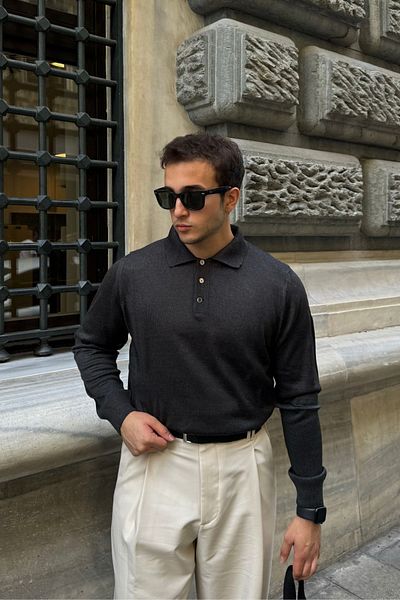 Livio Ferri Men's Standard Fit Regular Cut Shirt Polo Collar Knitwear Sweater