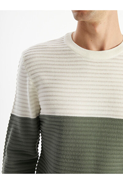 LC Waikiki Green Crew Neck Long Sleeve Color Block Men's Knitwear Sweater